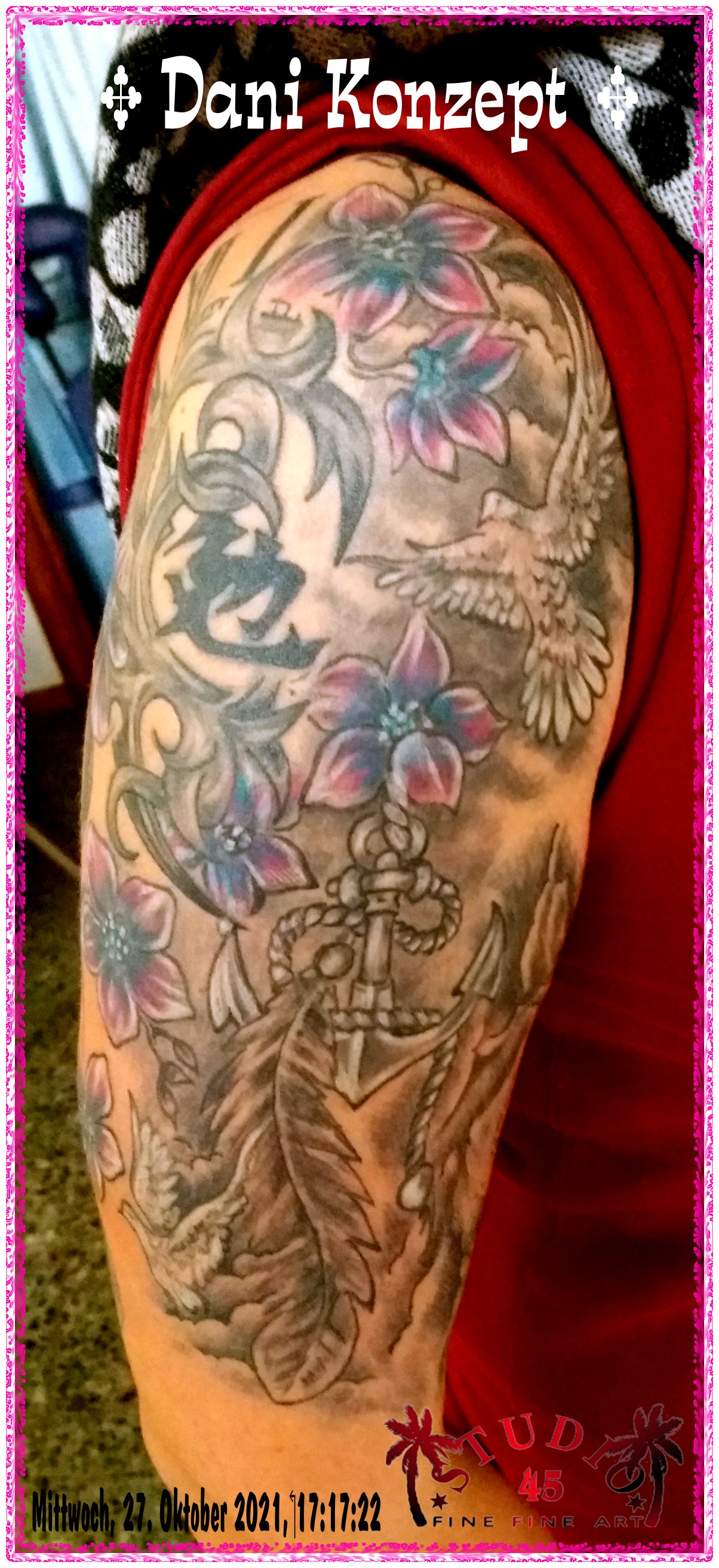 Dani Konzept Oberarm Tattoo Taube Anker Cover Up Recklinghausen STUDIO 45